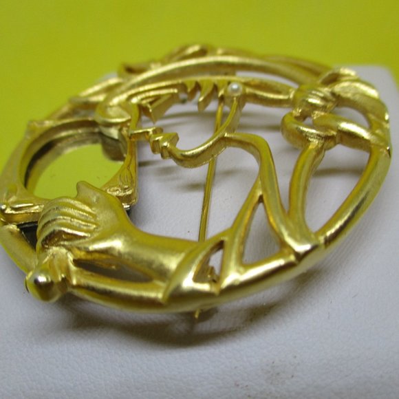 Large TONA Brooch 2 3/16 Inches Tona Womans Face Real Mirror Pearl Earrings Hat - Picture 7 of 10